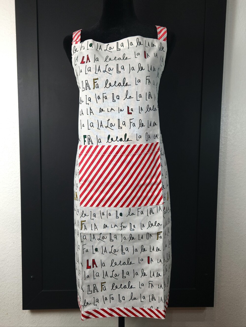 NWT Festive Holiday "Fa La La" Script Apron with Striped Trim